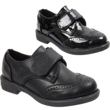 GIRLS KIDS SMART BLACK TOUCH STRAP SCHOOL OXFORD BROGUE CASUAL MARY JANE SHOES