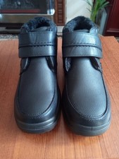 Mens or Boys Black Ankle Boots Faux  Fur Lined Hook and Loop Fastening Size UK 6