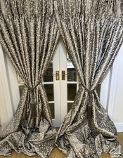 STUNNING BESPOKE HEAVY QUALITY MINK SILK STYLE VERY LONG INTERLINED CURTAINS