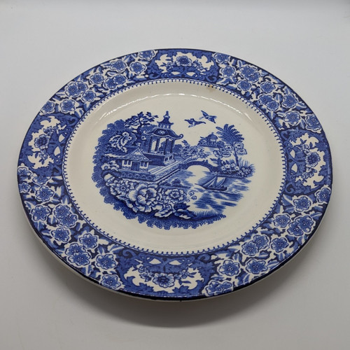 Vintage blue willow plate - blue,