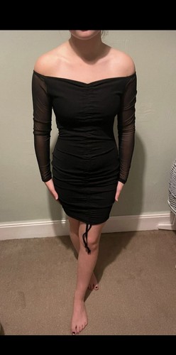 Little black bodycon ruched - black,