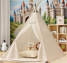 160CM Large Canvas Kids Teepee Star Wood Indian Tent Child In/Outdoor Play House
