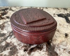 Vintage handmade leather tooled trinket box by TUAREG Tribe, Africa