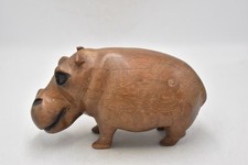 Vintage Teak Hand-Carved Wooden Hippo Figurine – Large Hippopotamus – 13cm