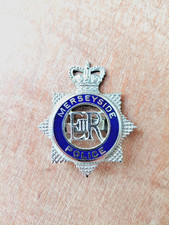 Obsolete Merseyside Police Chrome & Enamel Cap Badge, ERII.  Very good condition