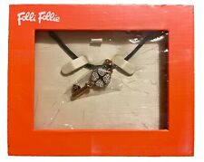 Folli Follie Rose Gold Plate Necklace Crystal Heart Key Pendant Satin Black Cord