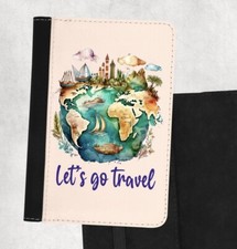 Let’s Go Travel Design  Passport  Cover Holder Holiday Vacation Pu Leather