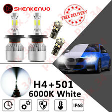 2X H4 LED Dipped Low Beam Headlight Headlamp + 501 Sidelight Bulbs Xenon White