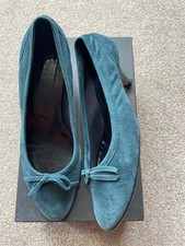 ?HOBBS LONDON PETROL BLUE GREEN SUEDE LEATHER KITTEN HEEL BOW SHOES SIZE 5.5 ?