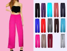 LADIES WOMENS ELASTICATED PLAZZO FLARED TROUSERS SUMMER LOUNGE PANTS SIZE 8-26