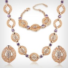 Beautiful 22k Dubai Gold with purple amethyst stone necklace, earring, bracelet