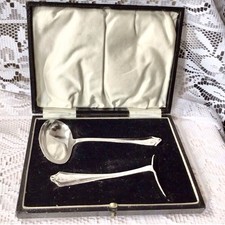 1930 Solid Silver Childs  Cutlery Set Spoon & Pusher By Barker Bros Birmingham