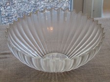 Large Glass Bowl 10" Diameter Mottled Frosted Ribbed Fruit Nuts Dessert Dish