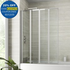 Bathroom 4 Panel Folding Bath Shower Screen Chrome 1000mm Reversible 4mm Glass