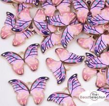 5 BUTTERFLY ENAMEL CHARMS PENDANT PEARL PINK 22mm JEWELLERY MAKING C227