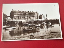The harbour, West Bay, real photo, boats, buildings, vintage postcard D181