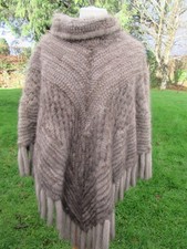 Dusty Grey  mink fur knitted Cape Jacket Gilet Poncho Coat  With Tassels M.  NWT