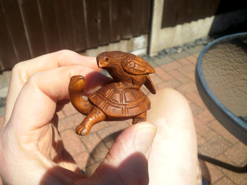 Hand carved wood netsuke - carved,