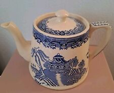 Antique Blue Willow English Staffordshire Teapot Bow Knot  Mark c.1920