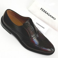 Ferragamo GAUDINO Brown Leather 10 D Men's Dress Wingtip Brogue Welted Loafers