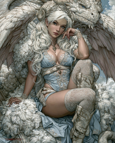 White haired dragon rider - white-haired, in