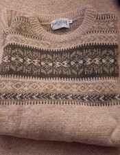 James Meade - Shetland Wool Beige Fairisle Crew Neck Jumper - Medium