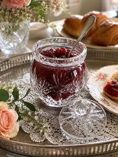 Vintage cut crystal jam pot - pot, &