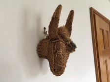 Vintage Hand Woven Mask Donkey Head  Wall Sculpture Purchased Florence Straw Mkt