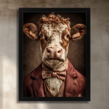 Gentleman Hereford Cow Print Vintage Rustic Cow Portrait Wall Art Farmhouse Art
