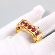 Heated Ruby Gemstone with 14K Gold Plated Silver Ring for Men's #3128