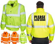 Road Safety Hi Vis Viz Jacket PLEASE SLOW DOWN Awareness Warning Reflective Coat