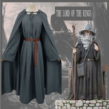 Cosplay Gandalf Costume Men's Sorcerer Uniform Thin Cotton Linen Cape Hat Magic~