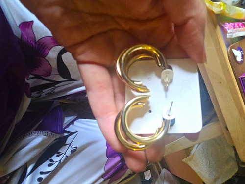 Gold tone triple hoop round - tone,