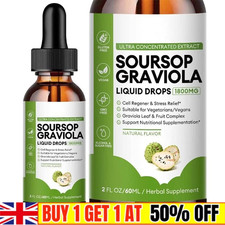 100% Pure Graviola Soursop Liquid Drops 1800mg Fruit & Leaf Herbal Extract 60ml
