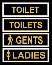 Toilet Door Signs / Stickers. Gents, Ladies, Toilet & Toilets - 200x65mm Retail 