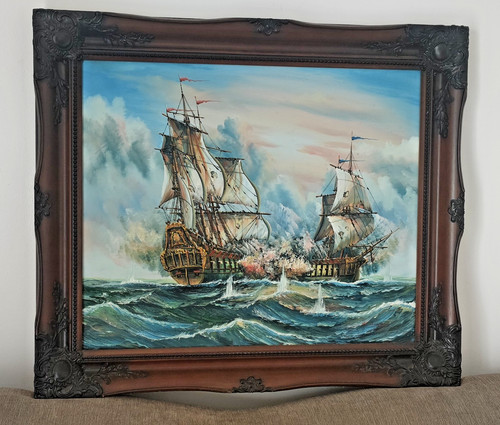 Original sea battle scene - original, oil