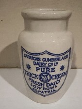 Vintage Thick Cream Crock Bottle- Carricks Cumberland Dairy Low Row  & Aspatria.