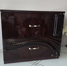 Vintage Luxury High Gloss Wooden Italian Mahogany 2 Drawer Bedside Cabinet -USED