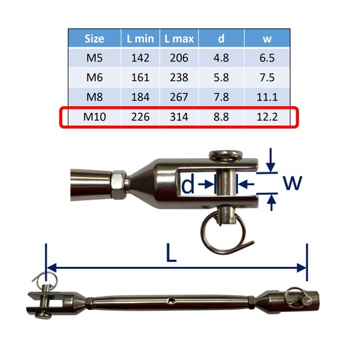 Stainless steel turnbuckle - steel, /