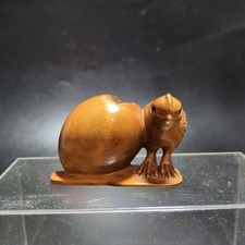 intricate Hand Carved Boxwood Chick and Egg Netsuke Signed On Base   Japan