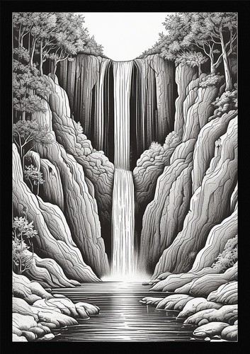 Waterfall beautiful framed - waterfall,