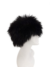 LAURA ASHLEY Ladies One Sized Black Faux Fur Fluffy Pillbox Casual Hat PRE-LOVED