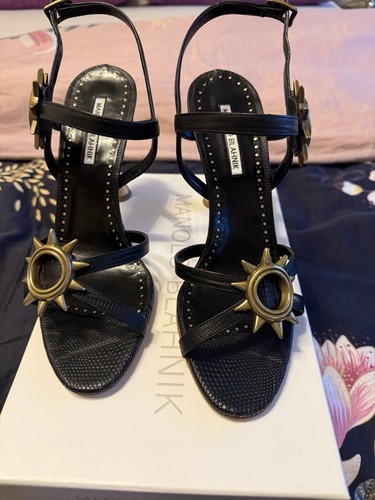 Manolo blahnik black printed - manolo,