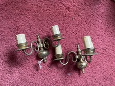 Pair of Vintage  Brass Candle Sconces Wall Lights 2 Arm Candelabra