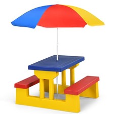 Costway Kids Picnic Table Set Indoor & Outdoor Colorful Picnic Table and Benches