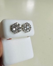 14k White Gold 0.75Tw Genuine Diamonds Floral Cluster Studs