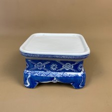 Vintage Ceramic Plant Stand Blue White Pattern Oriental Ornament Hand Painted