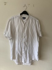 Zara Man 100% Linen Mandarin Collar Shirt. Short Sleeve Size Large.