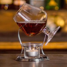 Brandy Cognac Snifter Warmer Glass & Silver Stand Holder Tumbler Bar Gift Set
