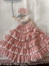 Vintage Hand Crochet Crinoline Lady Antimacassar Settee Cover Linen Mix 35" X24"